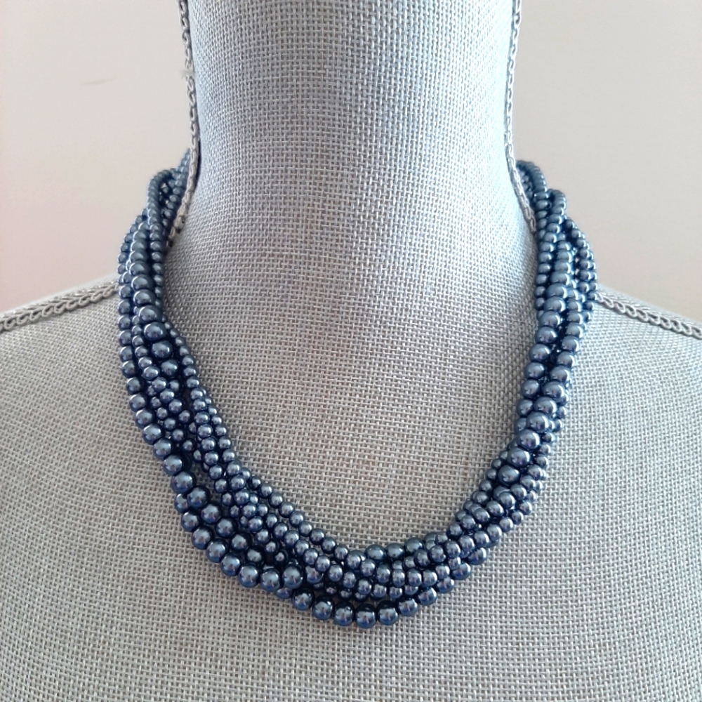 Multi Strand Cluster Black Pearl Necklace